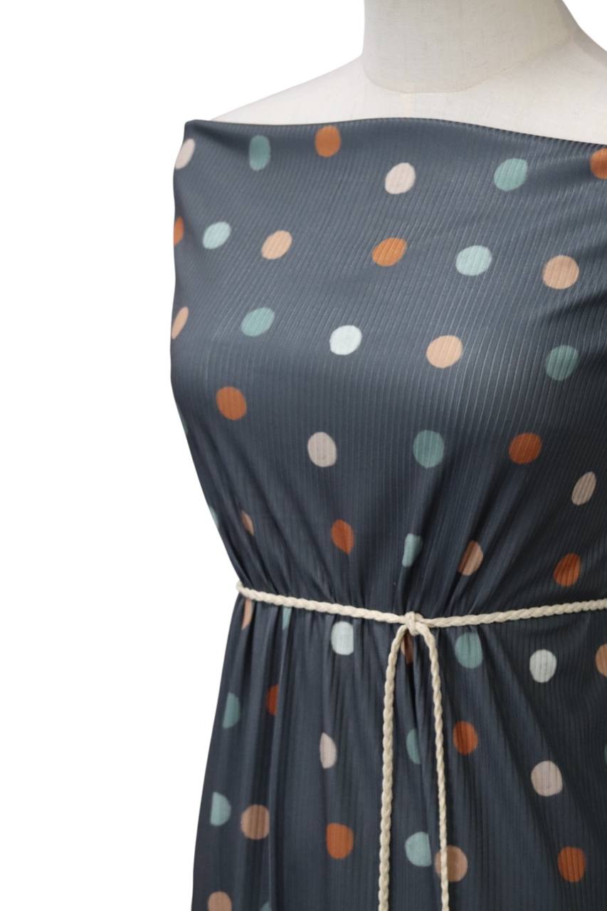 Narrow Rib Charcoal Polkadots by the half yard
