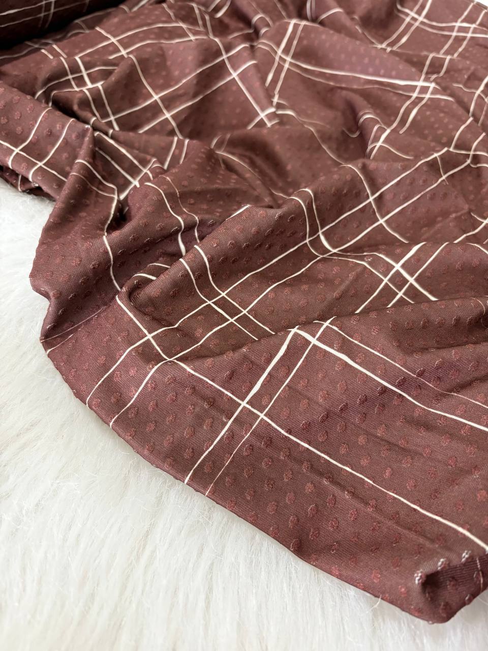 Modern Mahogany Plaid
By the half yard Swiss Dot Knit