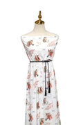 Narrow rib White Floral horse 
 by the half yard