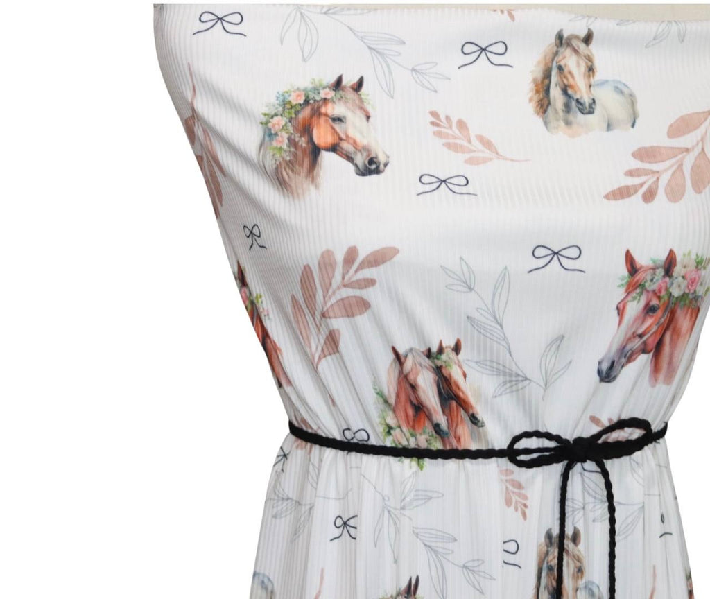 Narrow rib White Floral horse 
 by the half yard
