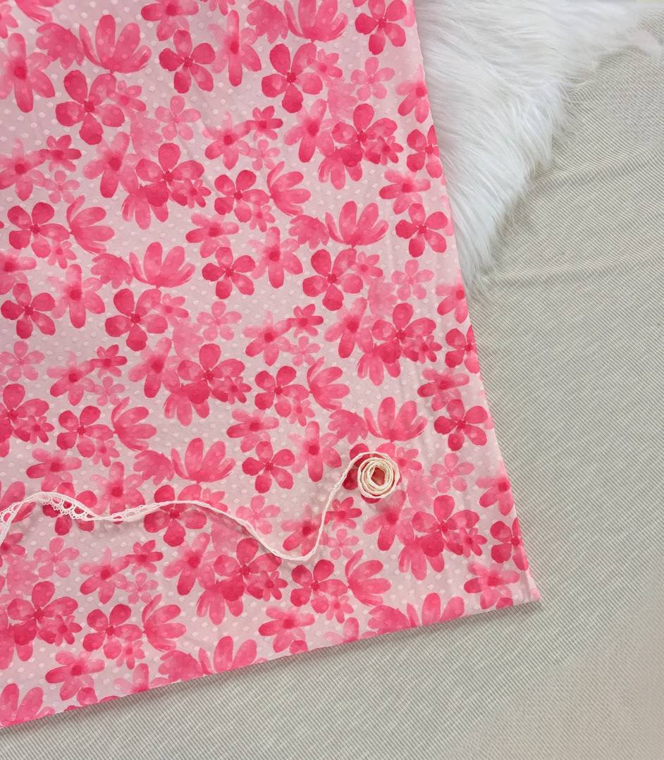 Salmon Floral by the half yard Swiss Dot Knit