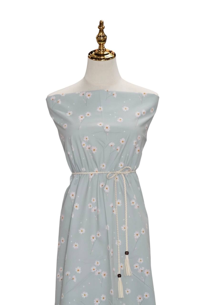 Seersucker Poly Aqua Dancing Daisy  by the half yard