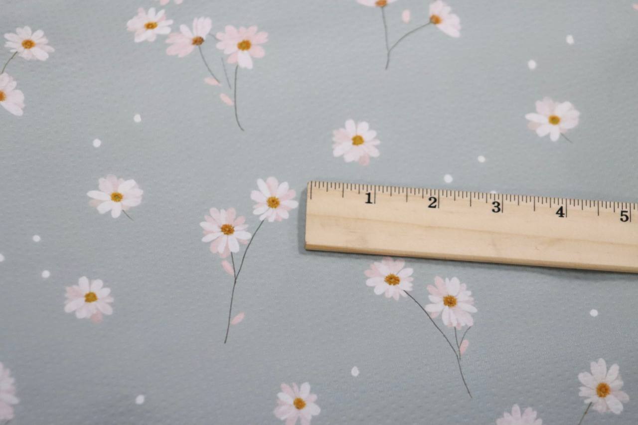 Seersucker Poly Aqua Dancing Daisy  by the half yard