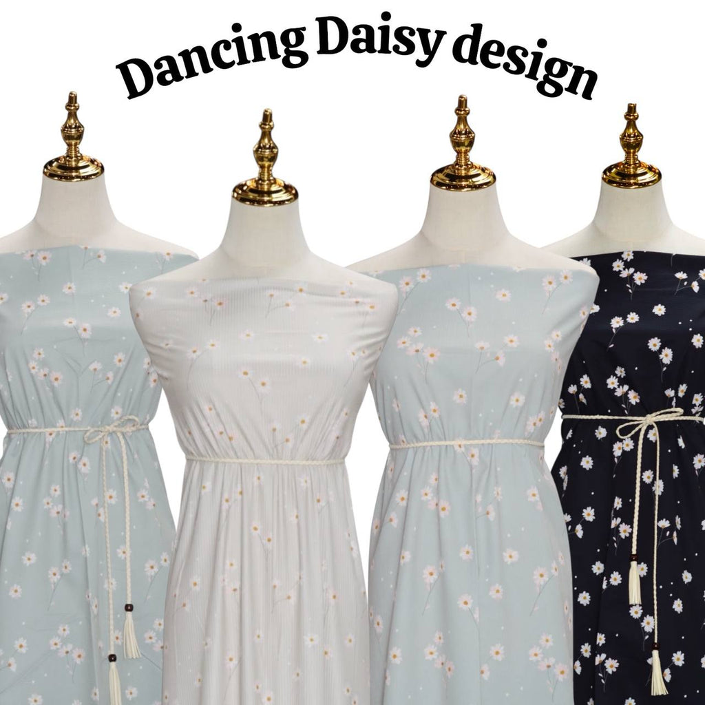 Seersucker Poly Aqua Dancing Daisy  by the half yard