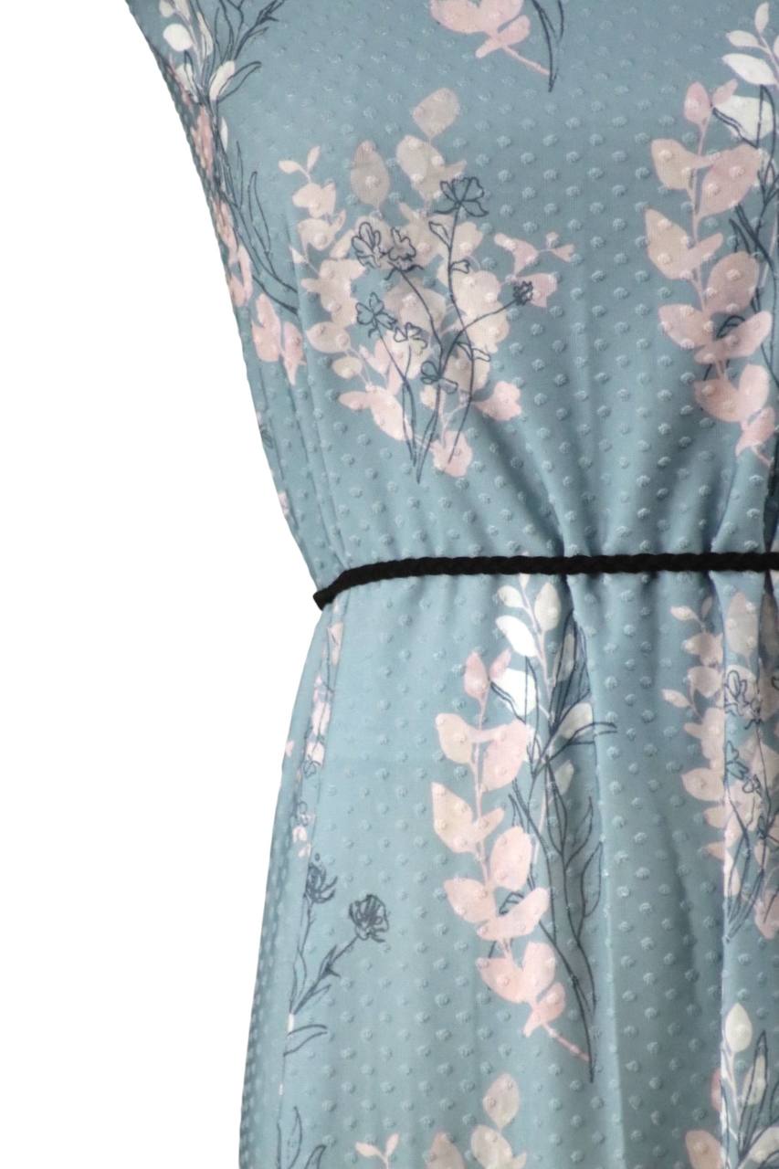 Swiss dot knit Cyan Sweet pea sprigs by the half yard