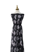 Linen look Poly Black Sweet pea sprigs  by the half yard