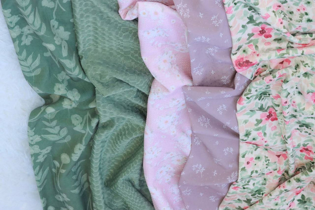 Feather poly Stenciled sage wildflower by the half yard