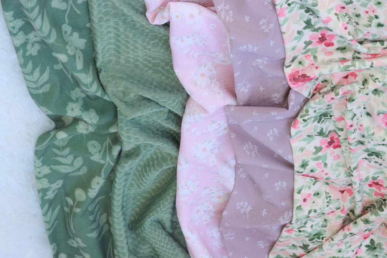 Feather poly Stenciled sage wildflower by the half yard