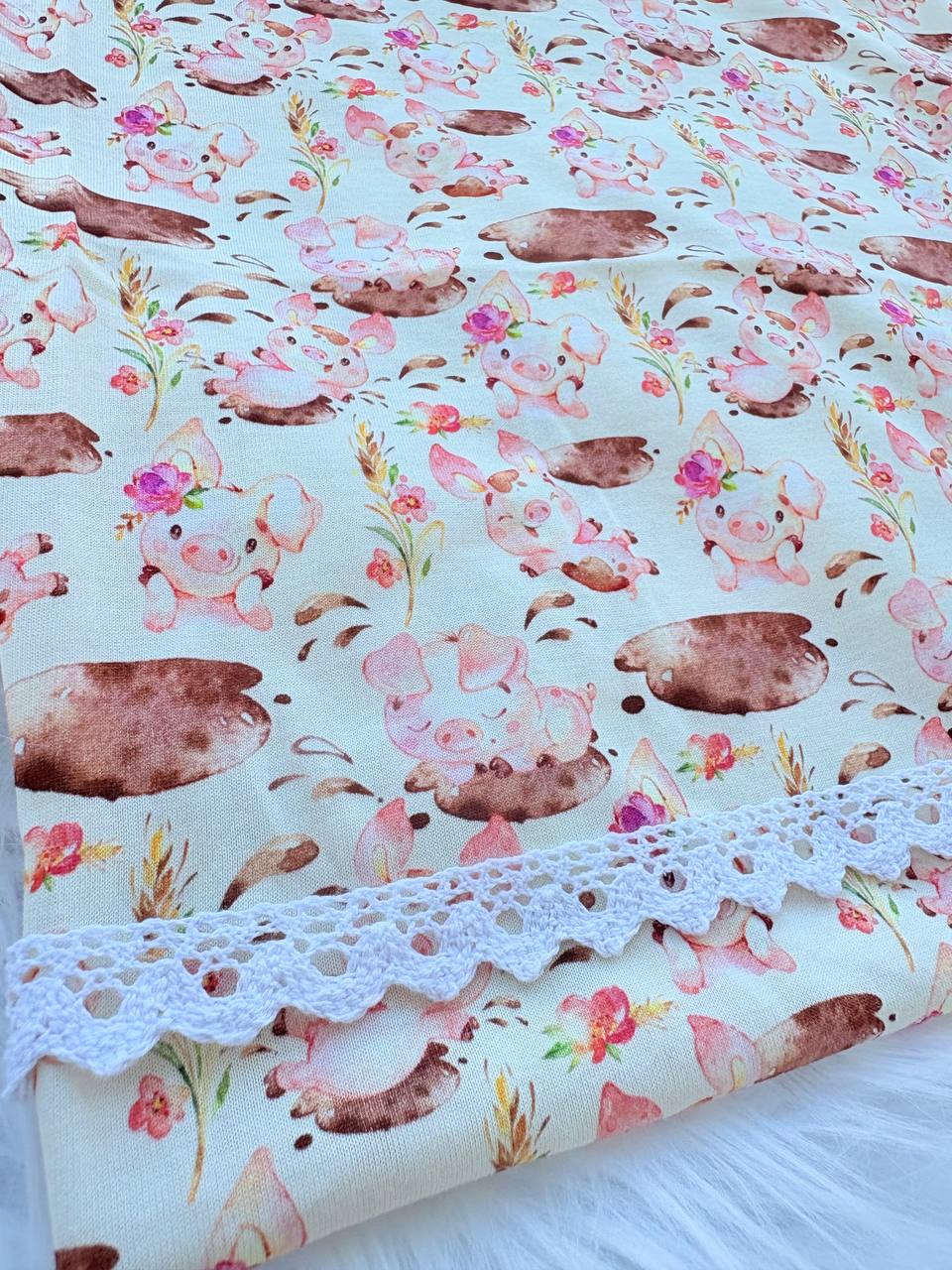 This little piggy  Cotton Spandex by the half yard