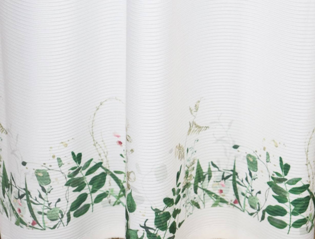 White Spring Greenery Border 
Narrow Rib Knit By the half yard