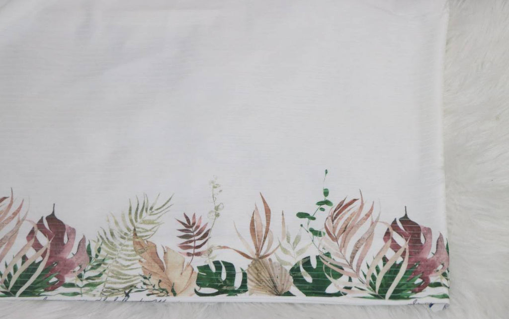 White Tropical Border Design 
Wide Rib Knit by the half yard