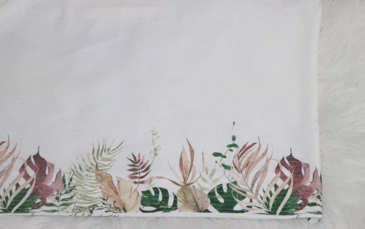 White Tropical Border Design 
Wide Rib Knit by the half yard