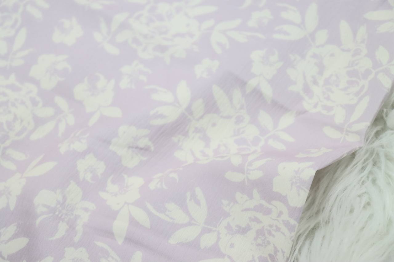 Stenciled White Peony design 
”Soft Lilac”  by the half yard