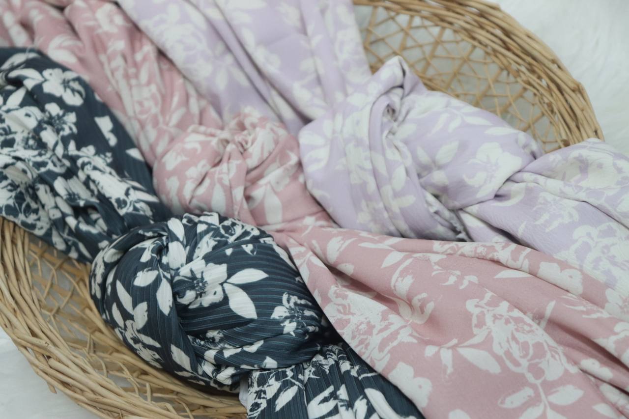 Stenciled White Peony design 
”Soft Lilac”  by the half yard