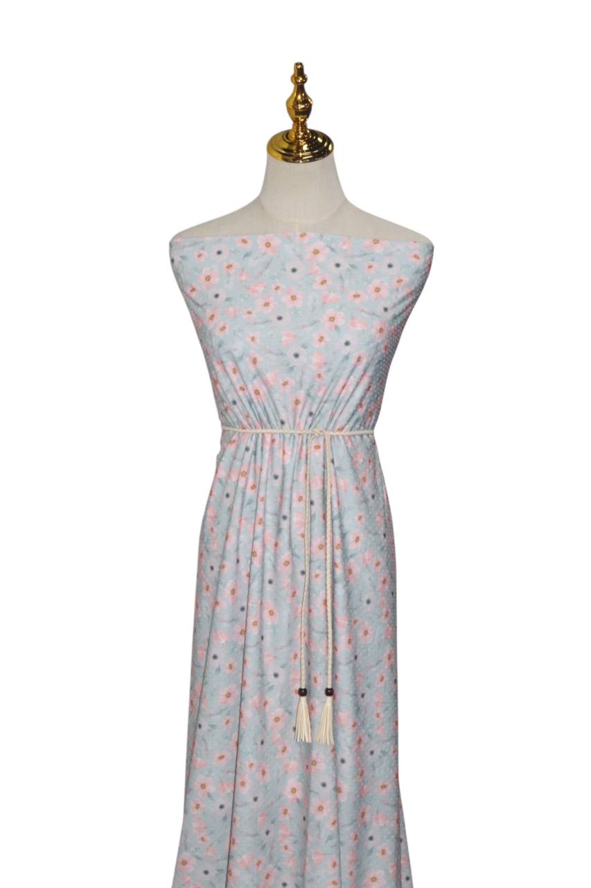 Elegant Aqua Floral Swiss Dot Knit by the half yard