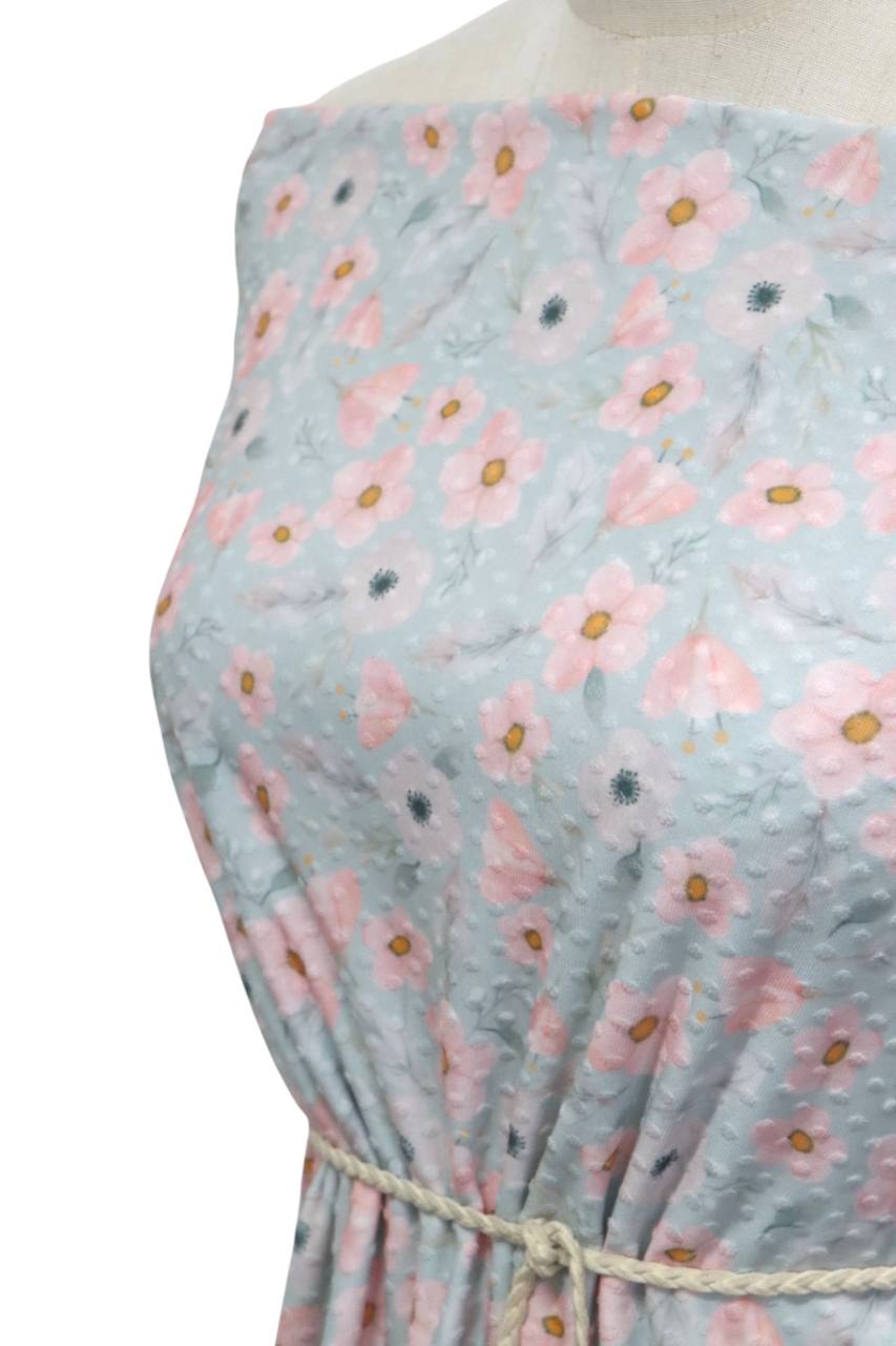 Elegant Aqua Floral Swiss Dot Knit by the half yard