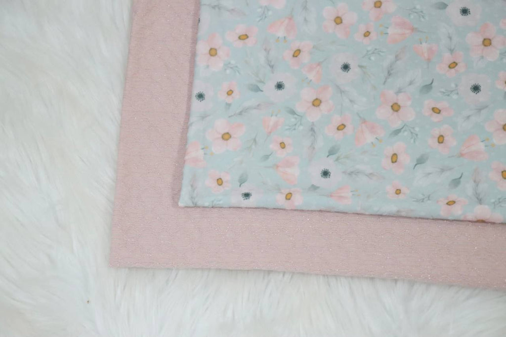 Elegant Aqua Floral Swiss Dot Knit by the half yard