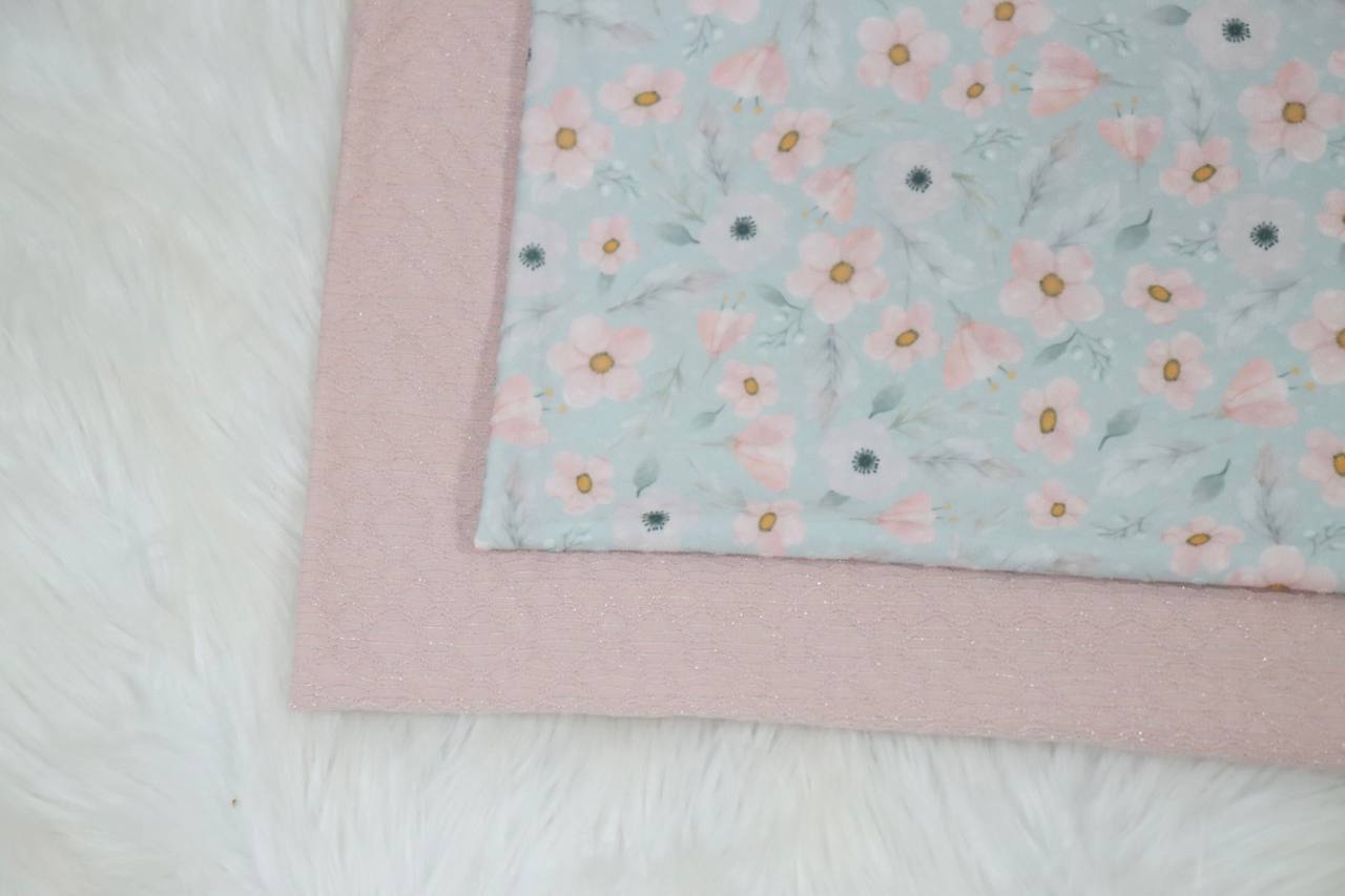 Elegant Aqua Floral Swiss Dot Knit by the half yard