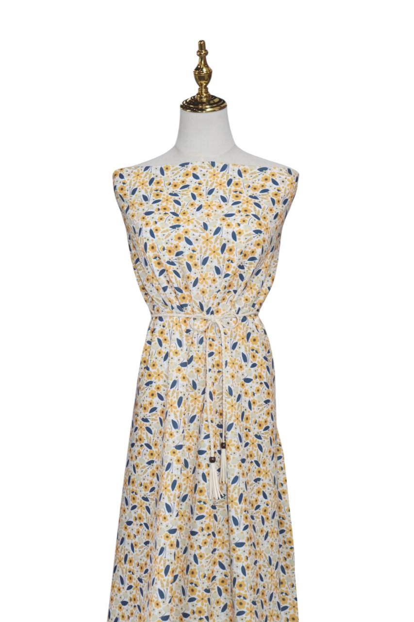 Busy Blue Gold Floral
Poly Crepe Stretch by the half yard