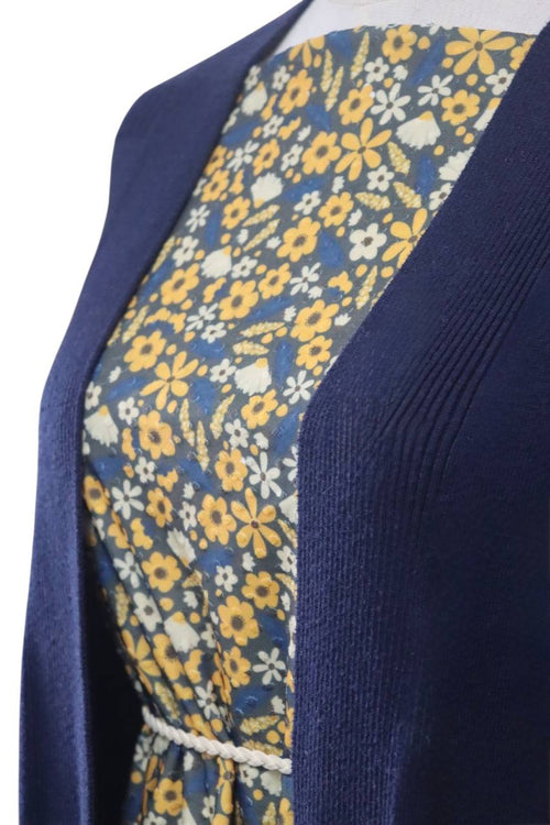 Busy Navy Gold Floral 
Swiss Dot  Knit by the half yard