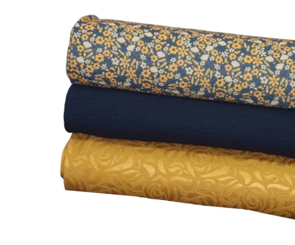Busy Navy Gold Floral 
Swiss Dot  Knit by the half yard