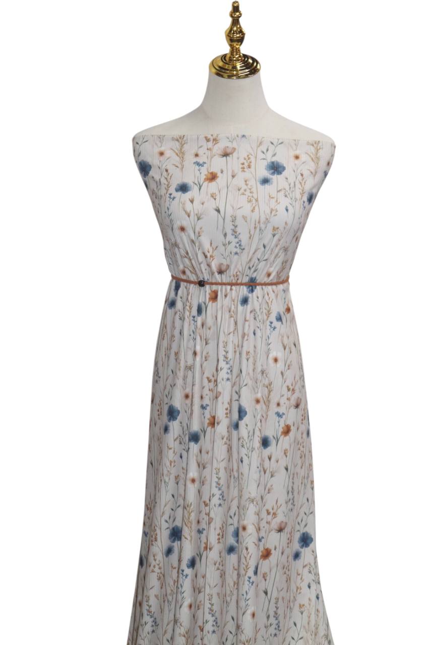 Dusty blue Wildflower Blooms
by the half yard  Narrow Rib and Pineskin